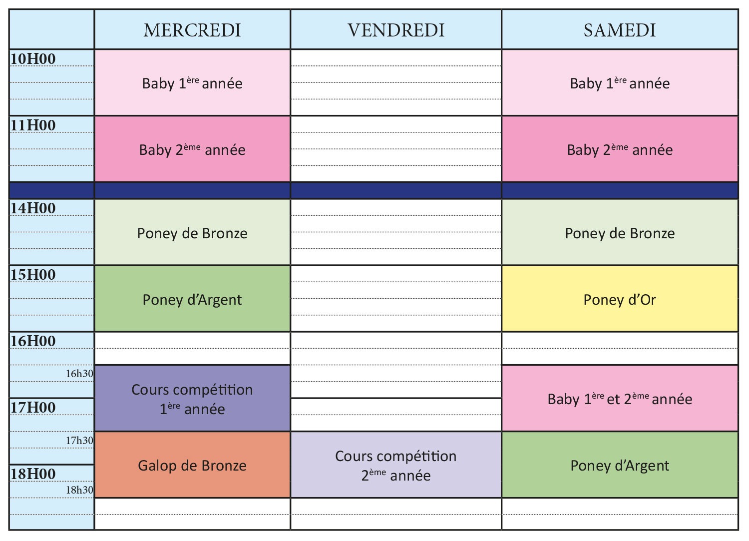 Tableau cours shetlands 2026/2027 Tableau cours shetlands 2026/2027